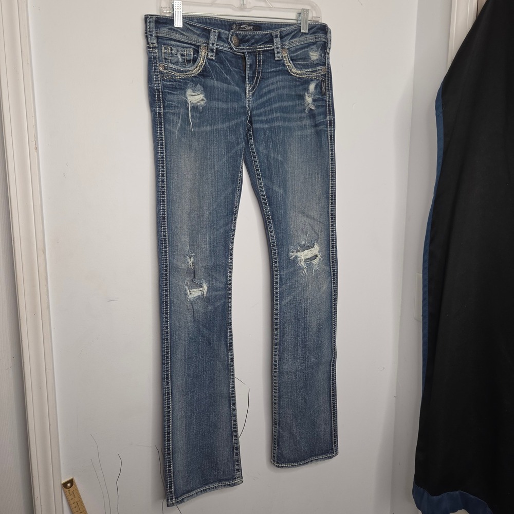 Silver Jeans Co‎ Tuesday Slim Bootcut Distressed Jeans W29 L35 Medium Wash Blue